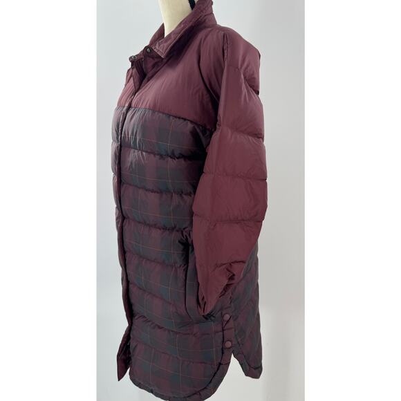 PrAna Women's Globe Thistle Down Puffer Long Shirt Jacket Red Plaid Tunic S - Picture 3 of 10